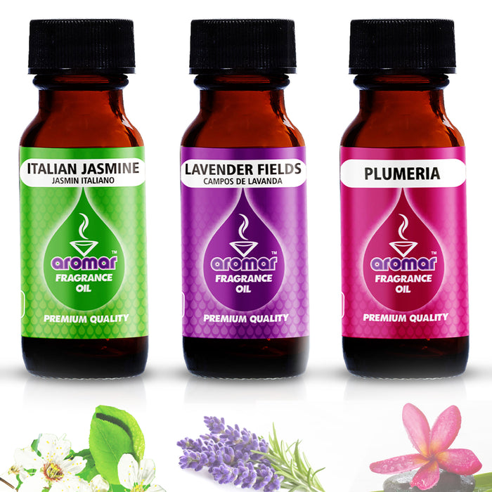 3 X Aromatherapy Set Lavender Plumeria Jasmine Flowers Fragrance Oils Diffuser