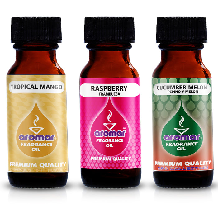 3 Pc Aromatherapy Scented Oils Mango Raspberry Cucumber Melon Fragrance 2oz 60mL
