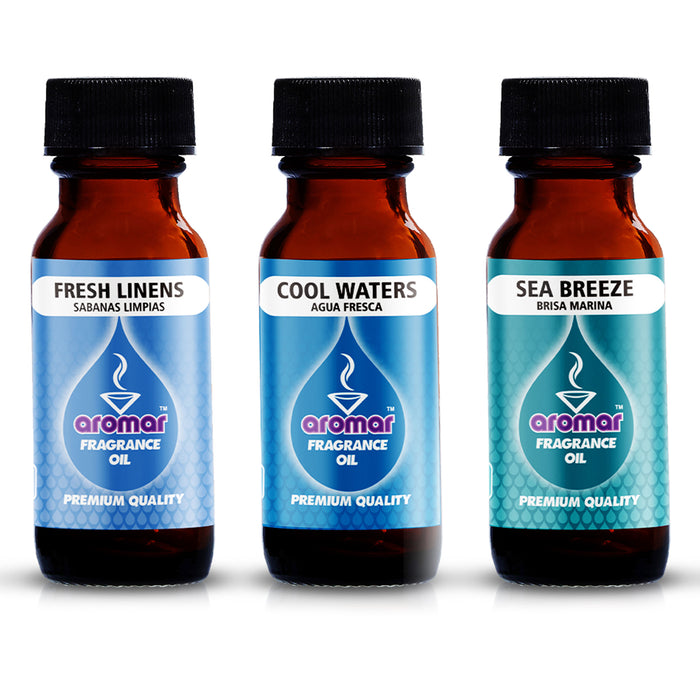 3 X Aromatherapy Oils Set Fresh Linens Cool Waters Sea Breeze Fragrance Diffuser