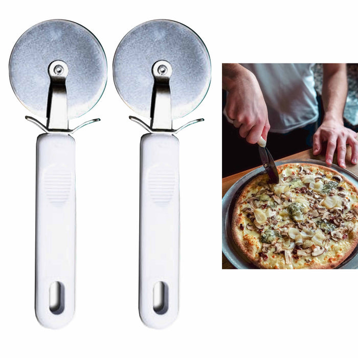 2 X Stainless Steel Pizza Cutter Pie Slicer Blade Wheel Sharp Heavy Duty Kitchen