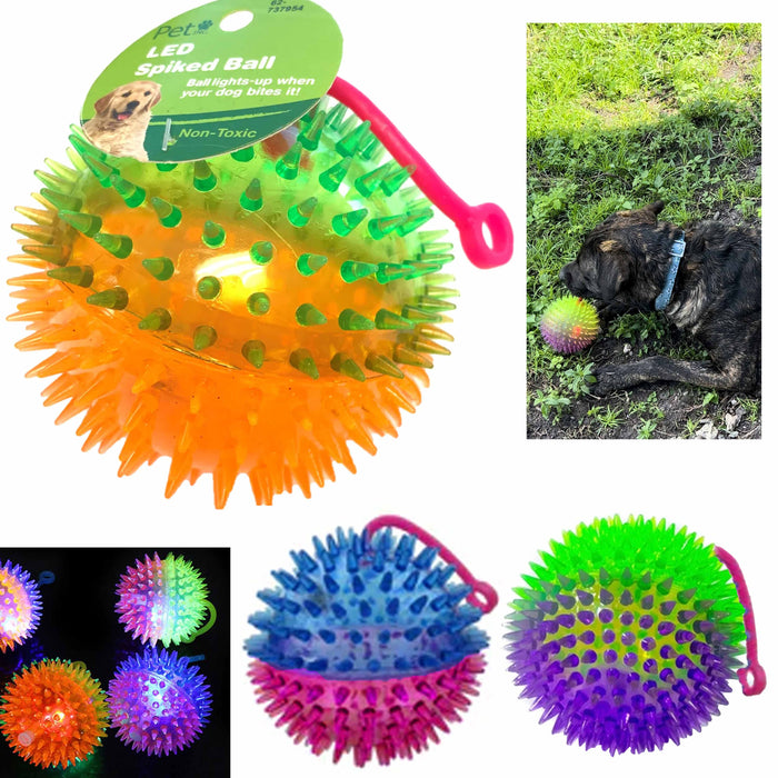 6 Pc Large Squeaky Spike Balls Flashing LED Light Up Pets Dog Puppy Cat Toy 5"