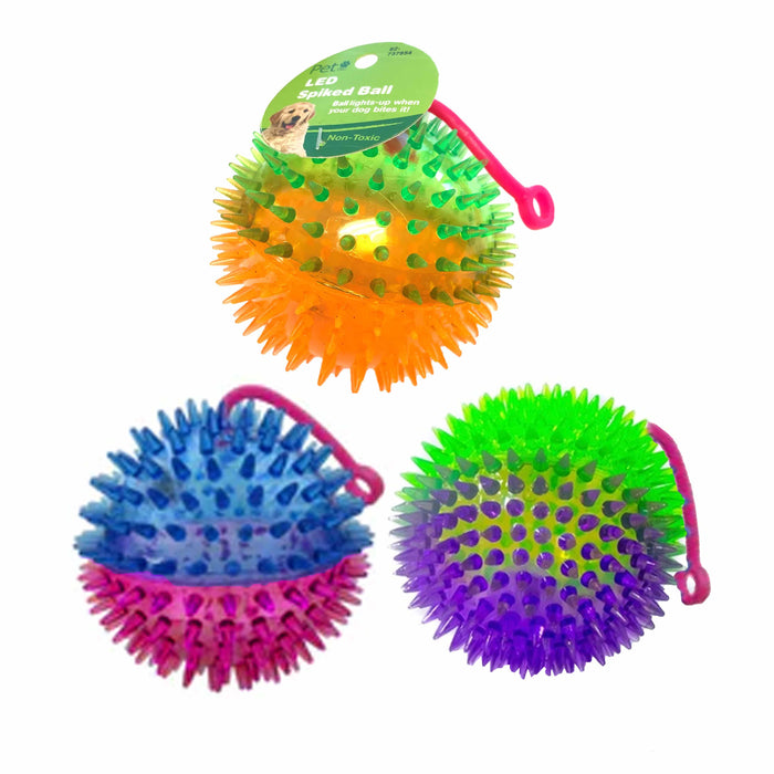 6 Pc Large Squeaky Spike Balls Flashing LED Light Up Pets Dog Puppy Cat Toy 5"