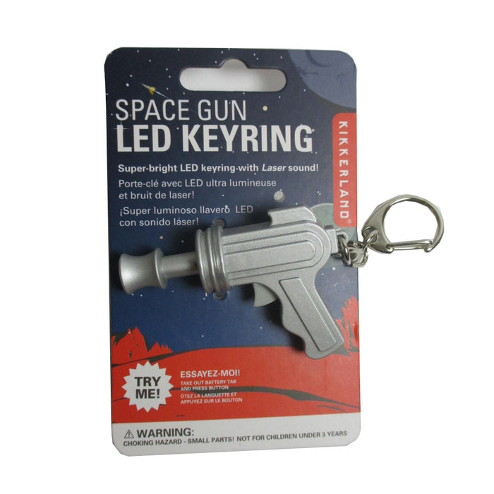 Kikkerland Space Gun LED Keychain Carded Red Light Laser Sound Key Ring Gift Fun