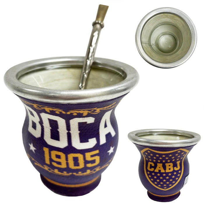 Mate Gourd Boca Juniors Glass Cup Bombilla Straw CABJ Argentina Yerba Mate Kit