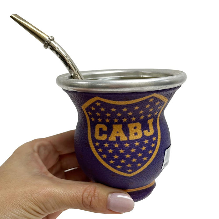 Mate Gourd Boca Juniors Glass Cup Straw Bombilla Set Yerba Tea Drink Argentina