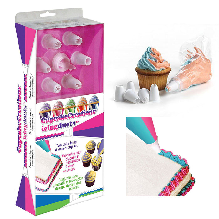 Frosting Decorator Piping Bag Cupcake Icing Decoration 2 Color 6 Nozzle Baking