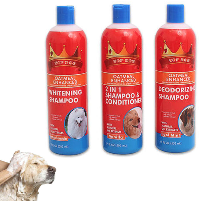 3 Pc Oatmeal Pet Shampoo Enhanced Kit Conditioner Deodorizing Bath Dog Cat 17Oz