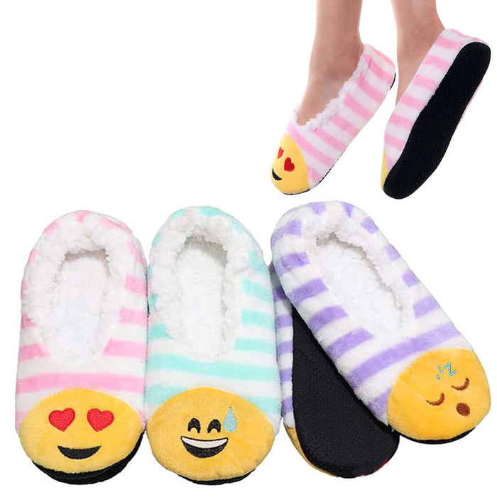 4 Pairs Cozy Warm Sherpa Lined Smile Slippers Non Slip Sherpa-Lined Women Winter