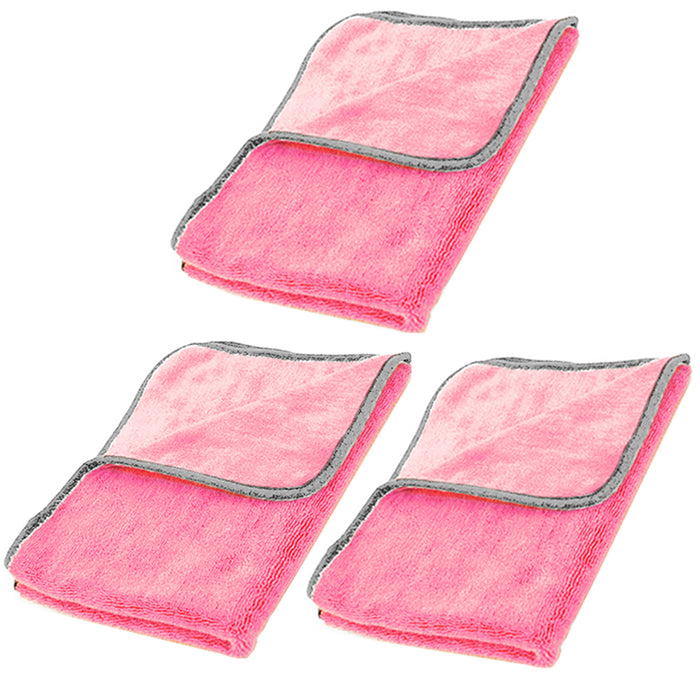 3 Microfiber Cloths Drying Towel Detail Wash Car Vehicle Washing 16" Pink Ribbon