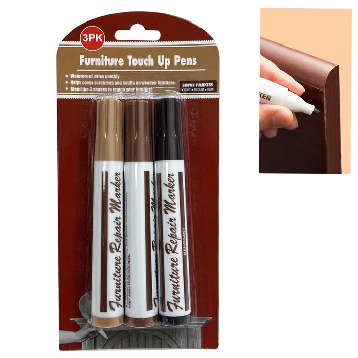 3 Pc Wood Furniture Repair Markers Kit Touch Up Remover Cover-Up Scratches Table
