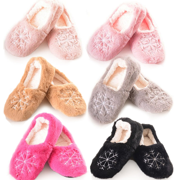 2 Pair Women Fuzzy Slippers Snowflake Winter Fur Thermal Warm Furry House Shoes