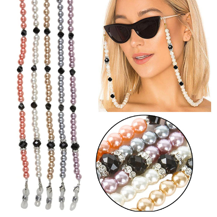 2 Pc Fashion Eyewear Retainer Pearls Beaded Eyeglass Sunglass Chain Holder Strap