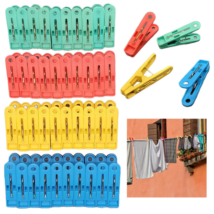 80 X Heavy Duty Clothes Pegs Laundry Clips Pins Clothespins Multi Color Plastic