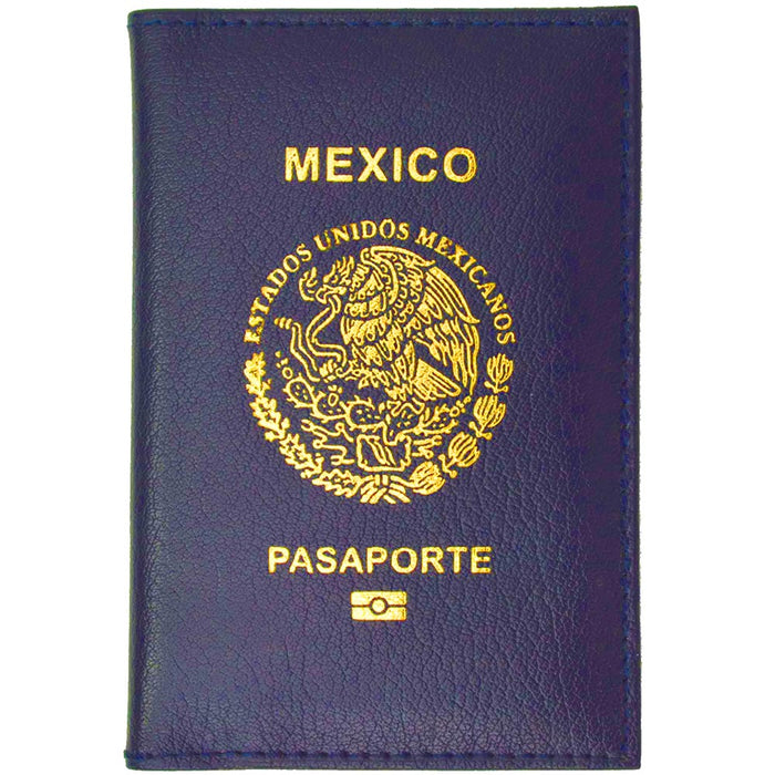 Genuine Leather Mexico Passport Cover Holder Wallet Case Card Protect Navy Blue