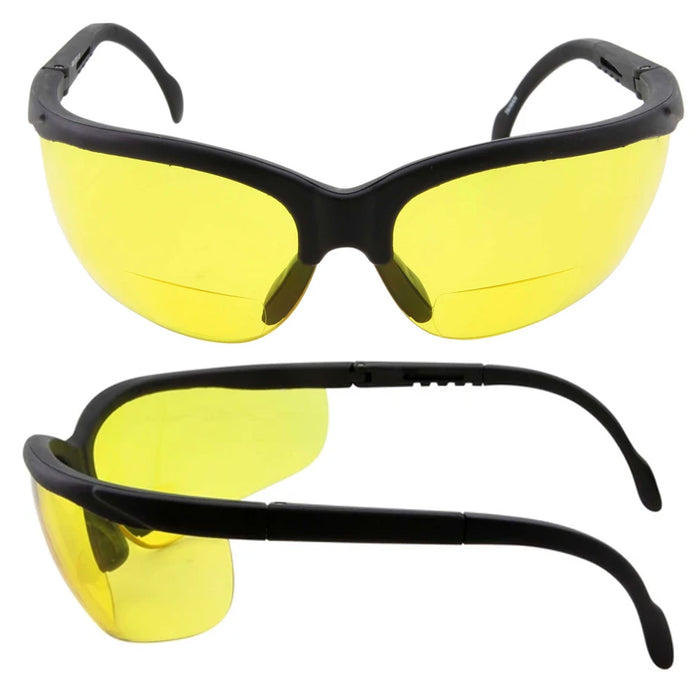 2 Bifocal Night Driving Sunglasses Riding Glasses Black Frame Yellow Lens +2.50