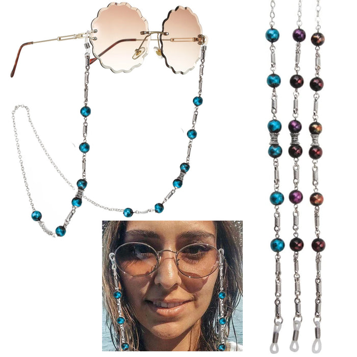 2 Pc Fashion Glasses Strap Eyewear Retainer Beaded Silver Chain Sunglass Holder