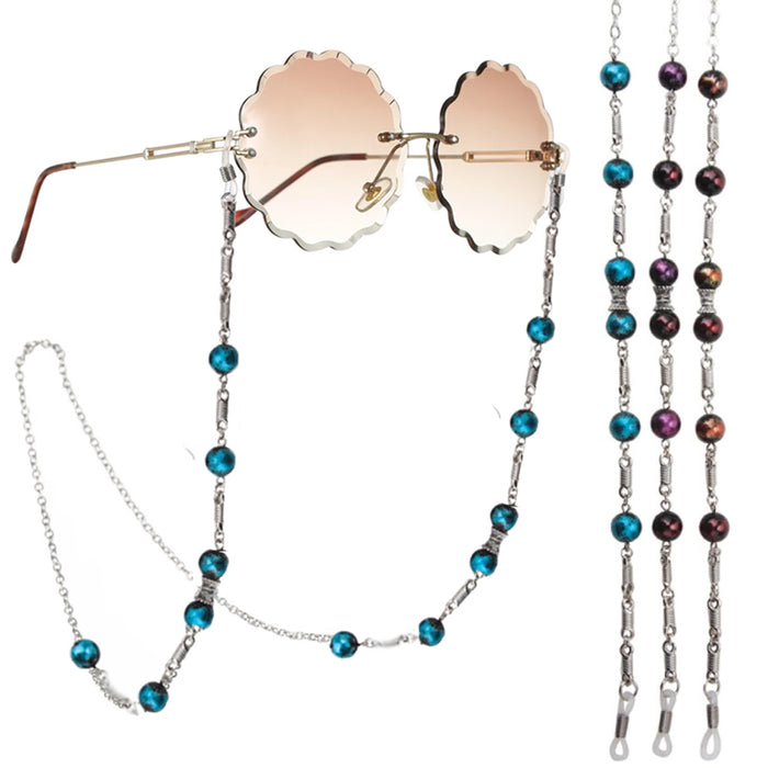 1 Fashion Beaded Glasses Chain Eyewear Retainer Silver Sunglasses Holder Strap