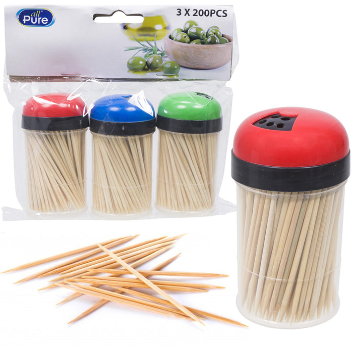 600 Bamboo Wooden Toothpicks Fruit Picks Natural Round Catering Party Oral Care