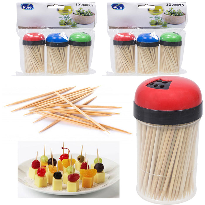 1200 Bamboo Wooden Toothpicks Fruit Picks Natural Round Catering Party Oral Care