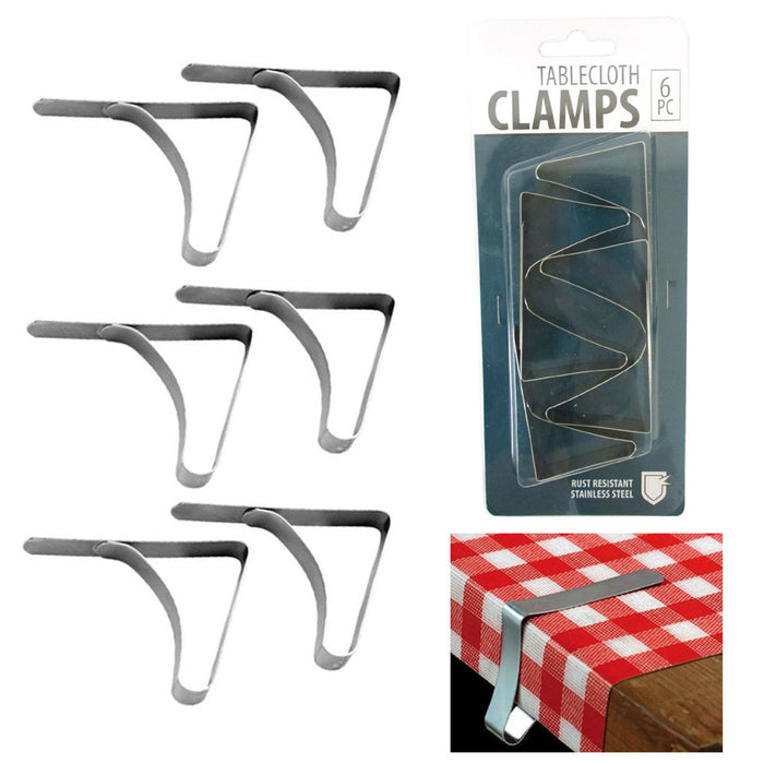 6 Pc Stainless Steel Tablecloth Clamps Cover Clip Holder Table Cloth Picnic New