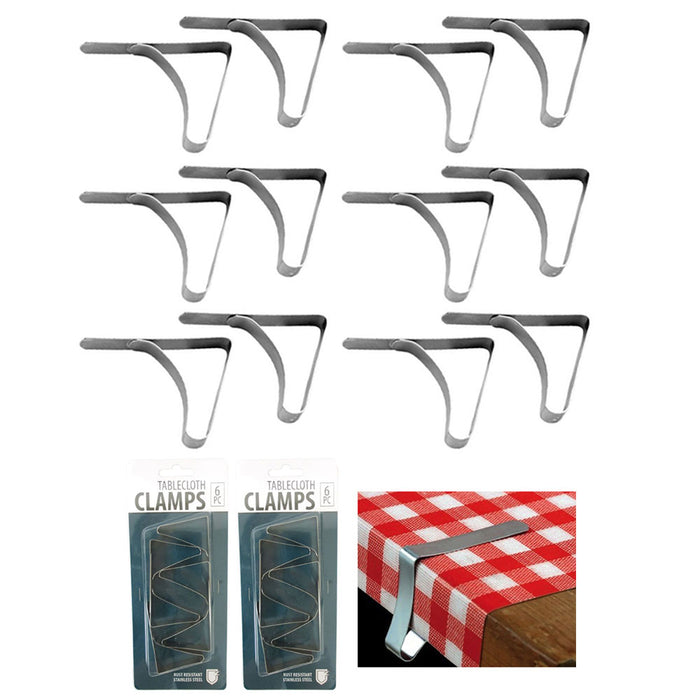 12 Pc Stainless Steel Table Cloths Picnic Clamps Cover Clip Holder Tablecloth