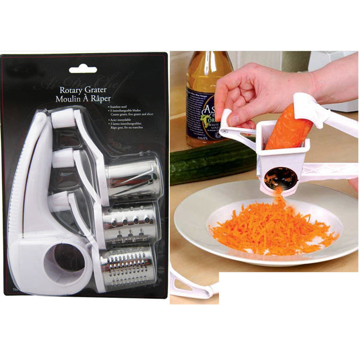Rotary Cheese Grater Stainless Steel 3 Drums Blades Slicer Chocolate Carrot New