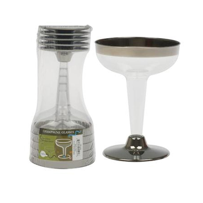 10 Plastic Champagne Wine Flutes Disposable Glasses 4.5oz Wedding Party Silver