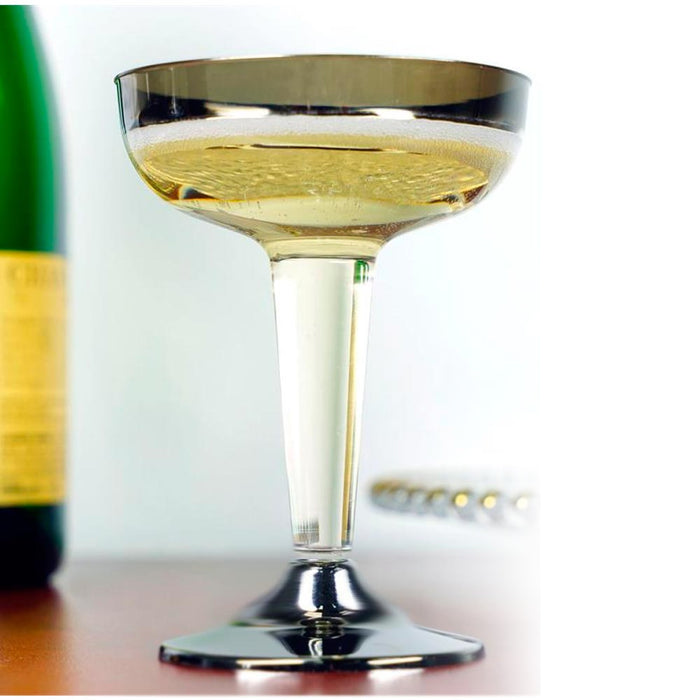 10 Plastic Champagne Wine Flutes Disposable Glasses 4.5oz Wedding Party Silver