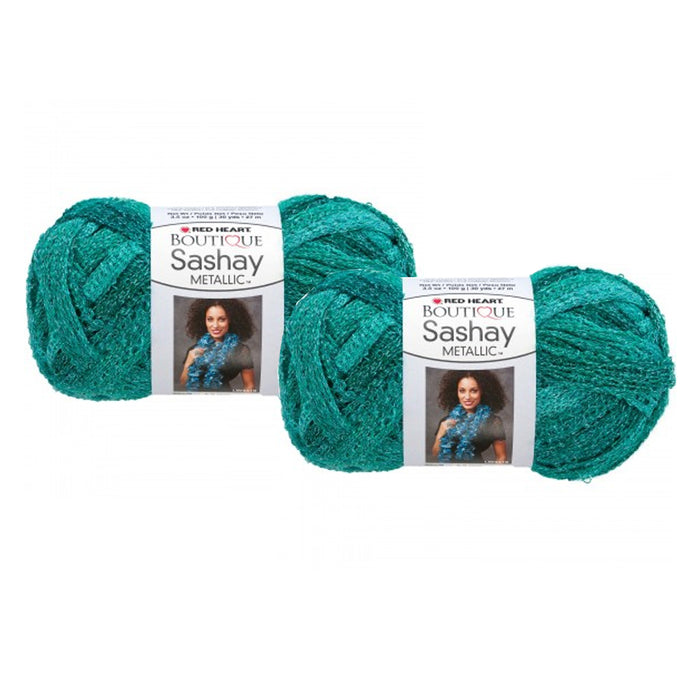 2 X Crochet Yarn Malachite Metallic Sashay Knitted Scarf Green Teal Knit Aqua