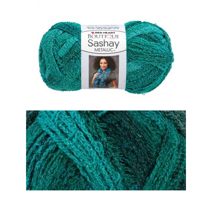 2 X Crochet Yarn Malachite Metallic Sashay Knitted Scarf Green Teal Knit Aqua