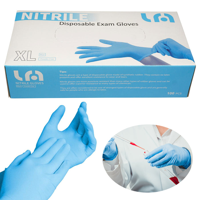 100ct Powder-Free Blue Nitrile Exam Gloves X-Large Disposable Chemical Resistant