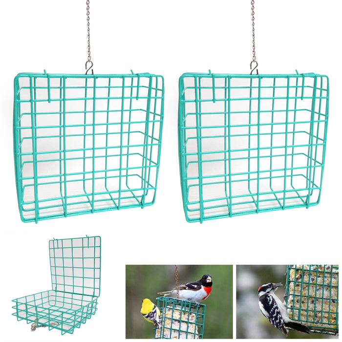 2PK Outdoor Wild Bird Suet Cake Feeder Vinyl Garden Seed Food Tree Hanging Patio