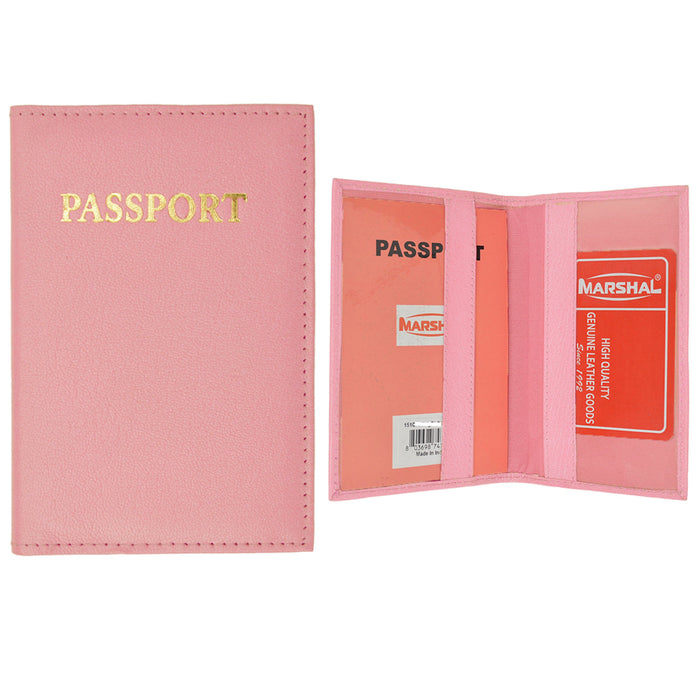 Pink Leather Passport Cover Holder ID Wallet Case Travel Gold Pass Port Emboss !