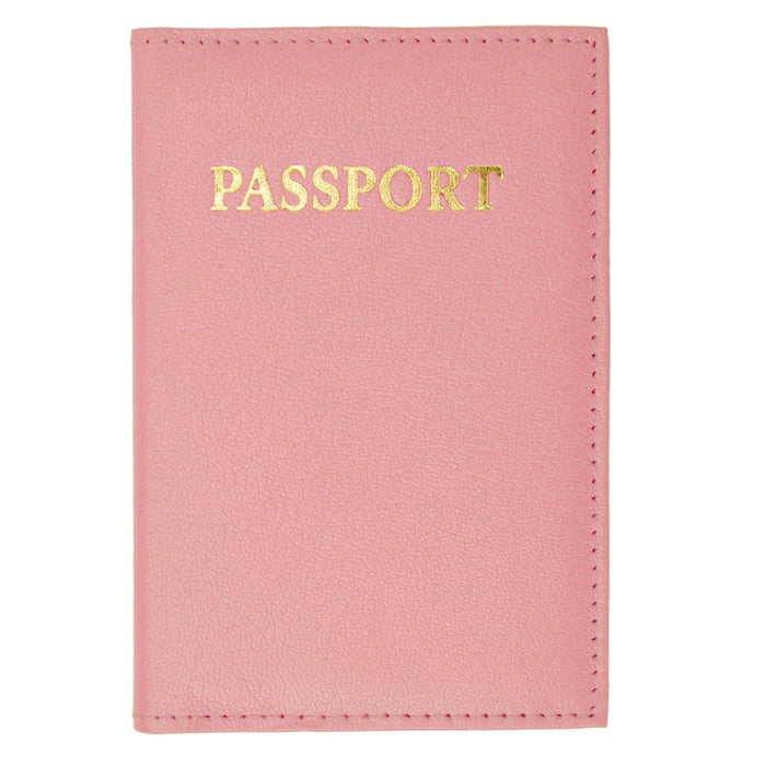 Pink Leather Passport Cover Holder ID Wallet Case Travel Gold Pass Port Emboss !