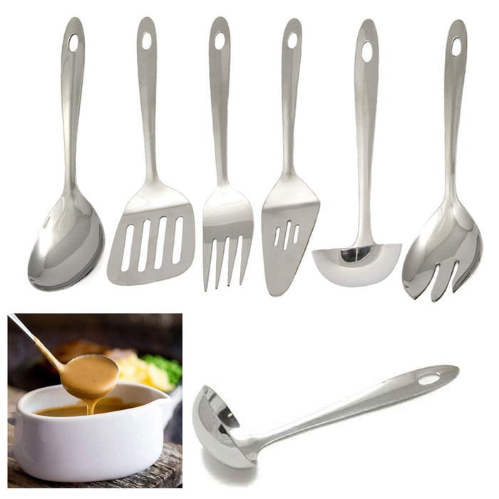 6 Pc Stainless Steel Cooking Serving Utensil Kitchen Server Tools Spatula Spoon