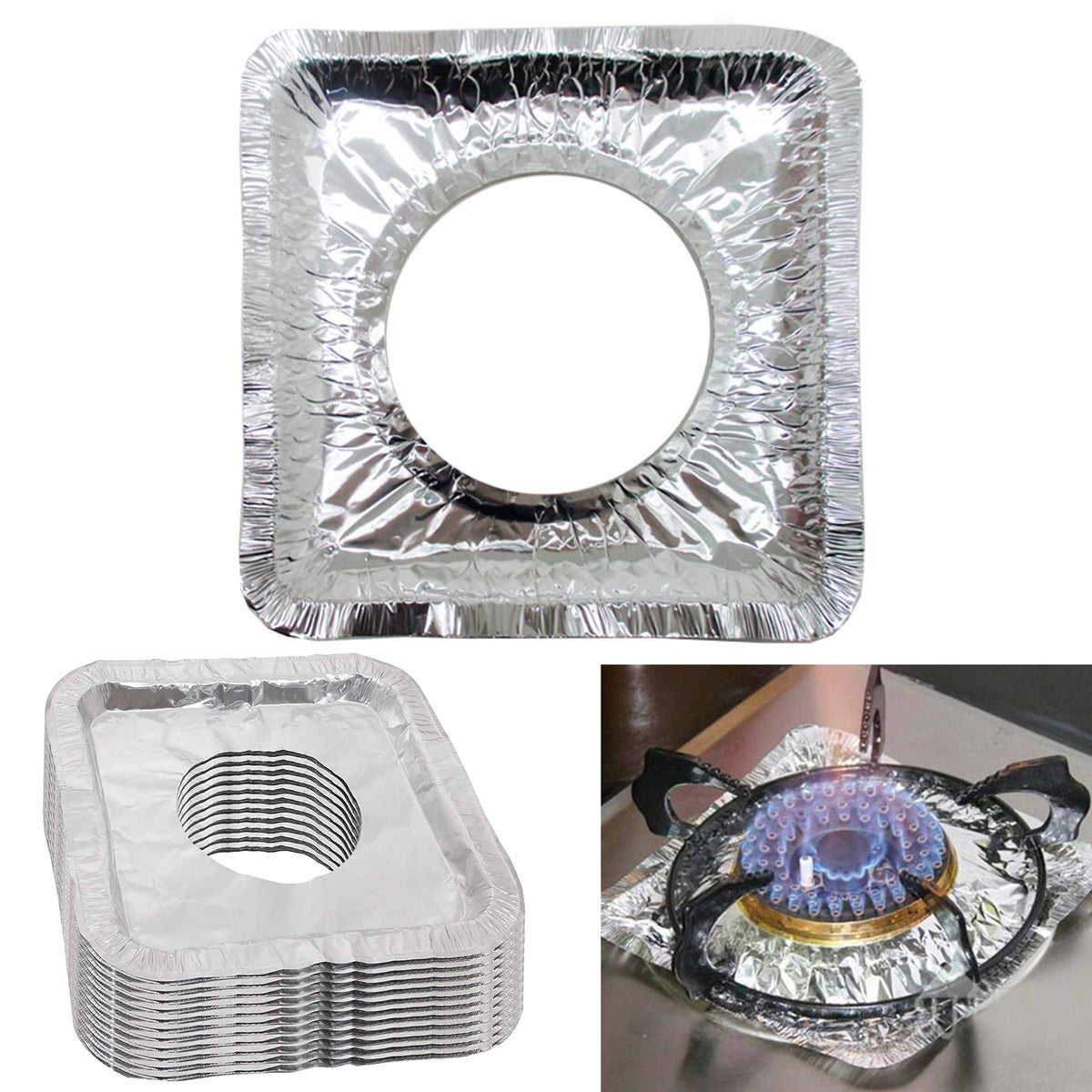 Aluminum Foil Square Gas Stove Burner Covers – Pack of 40 –  Disposable Bib Liners for Kitchen Gas Range Top - Keep Your Gas Range Clean  with DCS Deals Drip Pans 