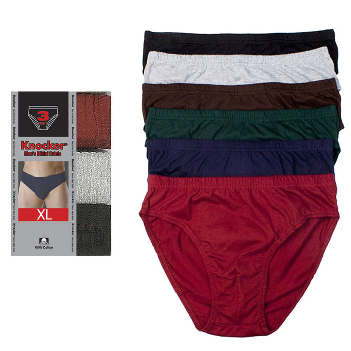 3 Pack Mens Bikinis Briefs Underwear 100% Cotton Solid Knocker Size XLarge 40-42