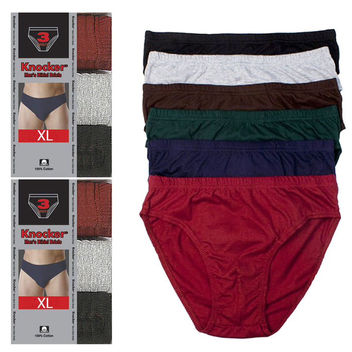 Pack 6 Mens Bikinis Briefs Underwear 100% Cotton Solid Knocker Size XLarge 40-42