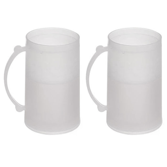 2 Double Wall Freezer Frosty Mugs 14oz Cold Beer Stein Chilled Frozen Drink Cup