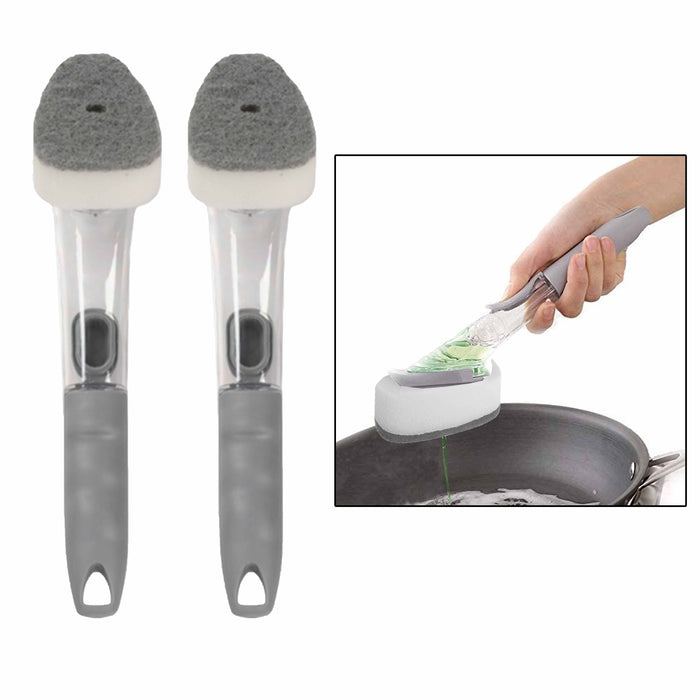 2 Dish Sponge Wand Soap Dispensing Brush Cleaner Scrub Refill Dispenser Kitchen