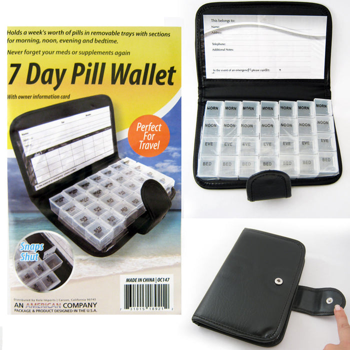 Deluxe 7 Day Pill Organizer Dispenser Box In Wallet Weekly Medicine Travel Case