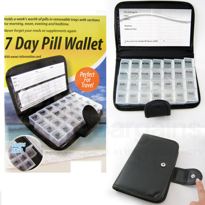 Deluxe 7 Day Pill Organizer Dispenser Box In Wallet Travel Case Weekly Medicine
