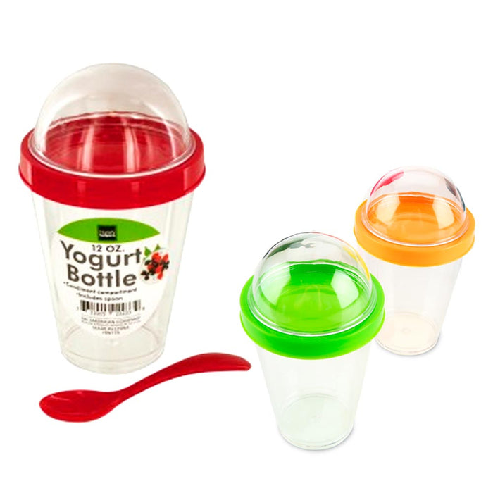 2 Yogurt Cereal Cup Spoon Lid Parfait Travel Food Storage Snack Container 12 oz
