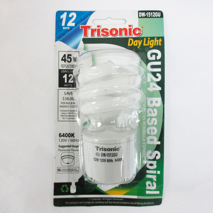 1PC 12W CFL Mini Spiral GU24 Base 6400K Soft White =45W Fluorescent Light Bulb