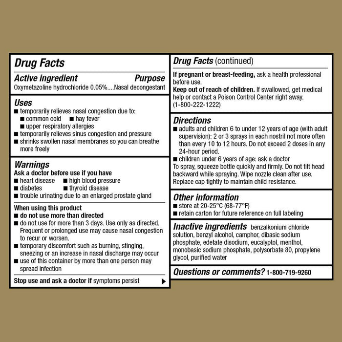 4 Allergy Sinus Nasal Spray Decongestant Mist 12 Hour Mucus Relief Oxymetazoline