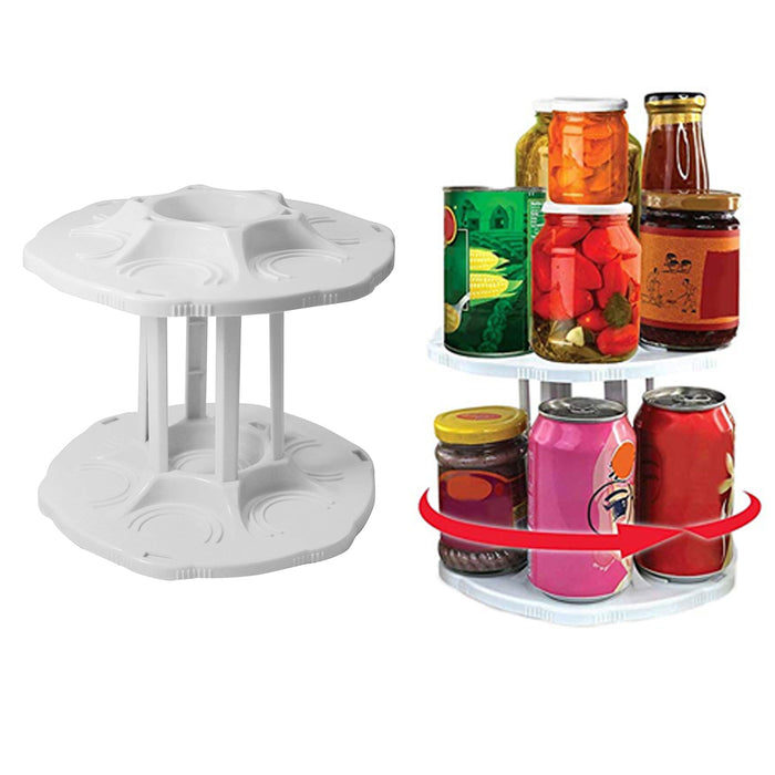 Two-Tier Turn Table Food Beverage Can Jar Space Saving Rack Organizer Storage