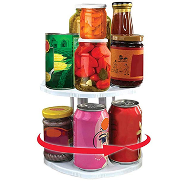 Two-Tier Turn Table Food Beverage Can Jar Space Saving Rack Organizer Storage
