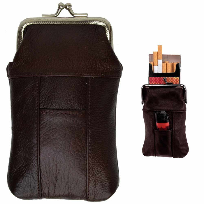 1 Brown Genuine Leather Smoking Case Clip Pouch Carrier Lighter Pocket Holder