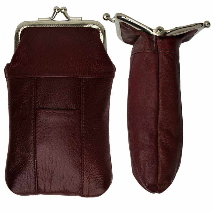 1 Burgundy Genuine Leather Cigarettes Case Clip Pouch Carrier Lighter Pocket