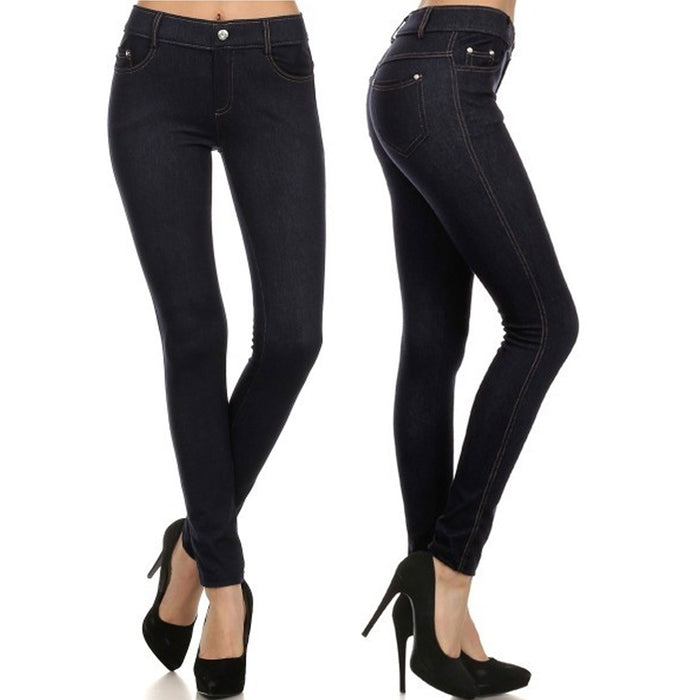2 Women Stretchy Denim Jegging Jeans High Waist Tummy Control Pencil Pants Black